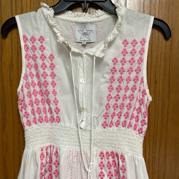 AREA White and Pink EmbroideredSleeveless Dress Size S - Picture 2 of 16